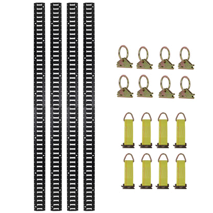 E Track Tie-Down Rail Kit for Garages, Vans, and Trailers with O-Ring Anchors and Rope Tie Offs, Black Steel, 8ft SolidRoot Buy Furniture USA