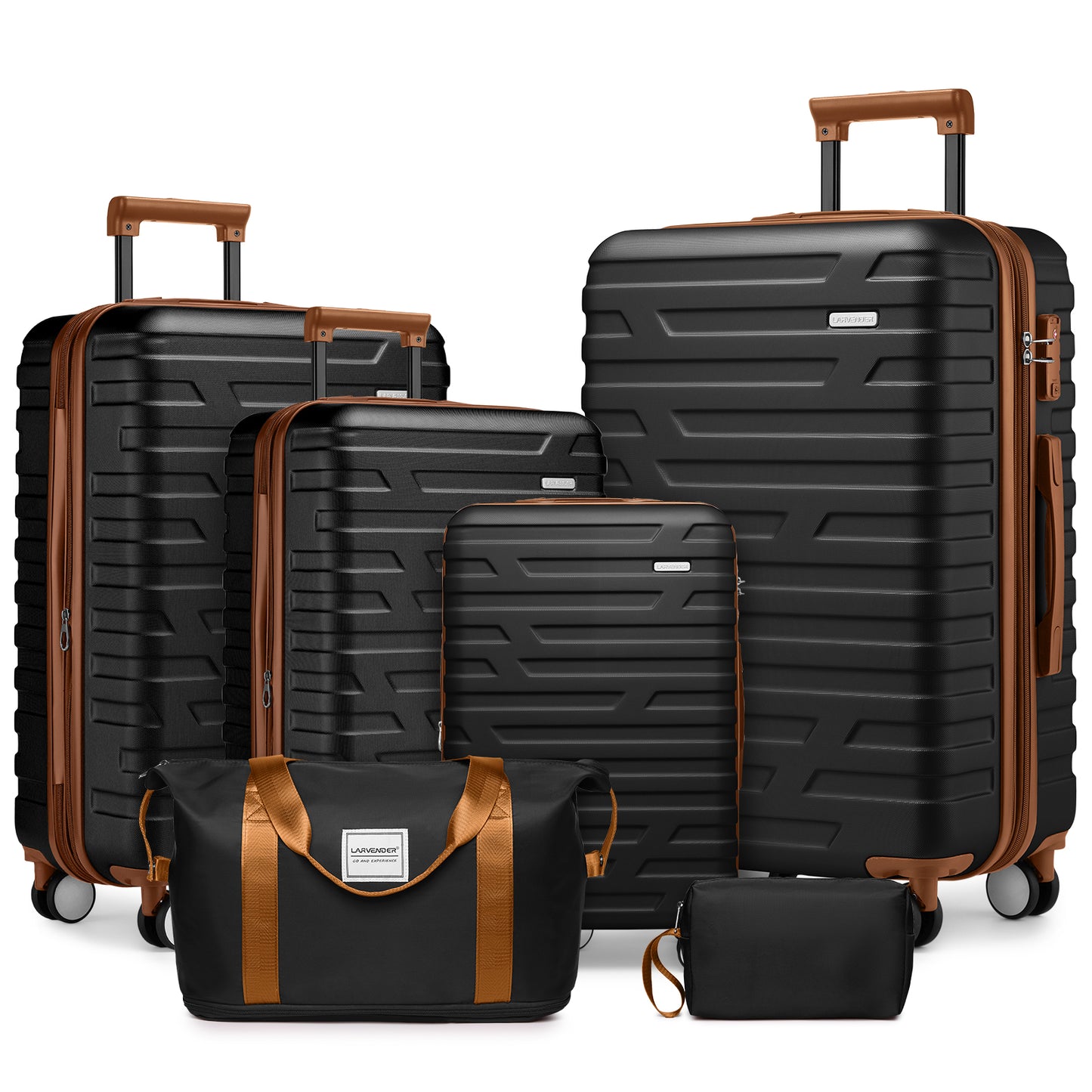 Luggage Sets 6 Piece with Duffel Bags, Hardside Expandable Suitcases with Spinner Wheels TSA Lock, Black SolidRoot Buy Furniture USA