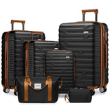 Luggage Sets 6 Piece with Duffel Bags, Hardside Expandable Suitcases with Spinner Wheels TSA Lock, Black SolidRoot Buy Furniture USA