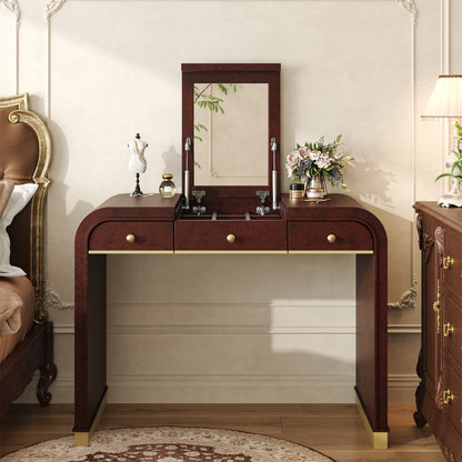 Classic Wood Vanity Desk with Flip Mirror, 3-in-1 Dressing Table with 2 Drawers and Storage Space for Bedroom, Espresso - SolidRoot Buy Furniture USA