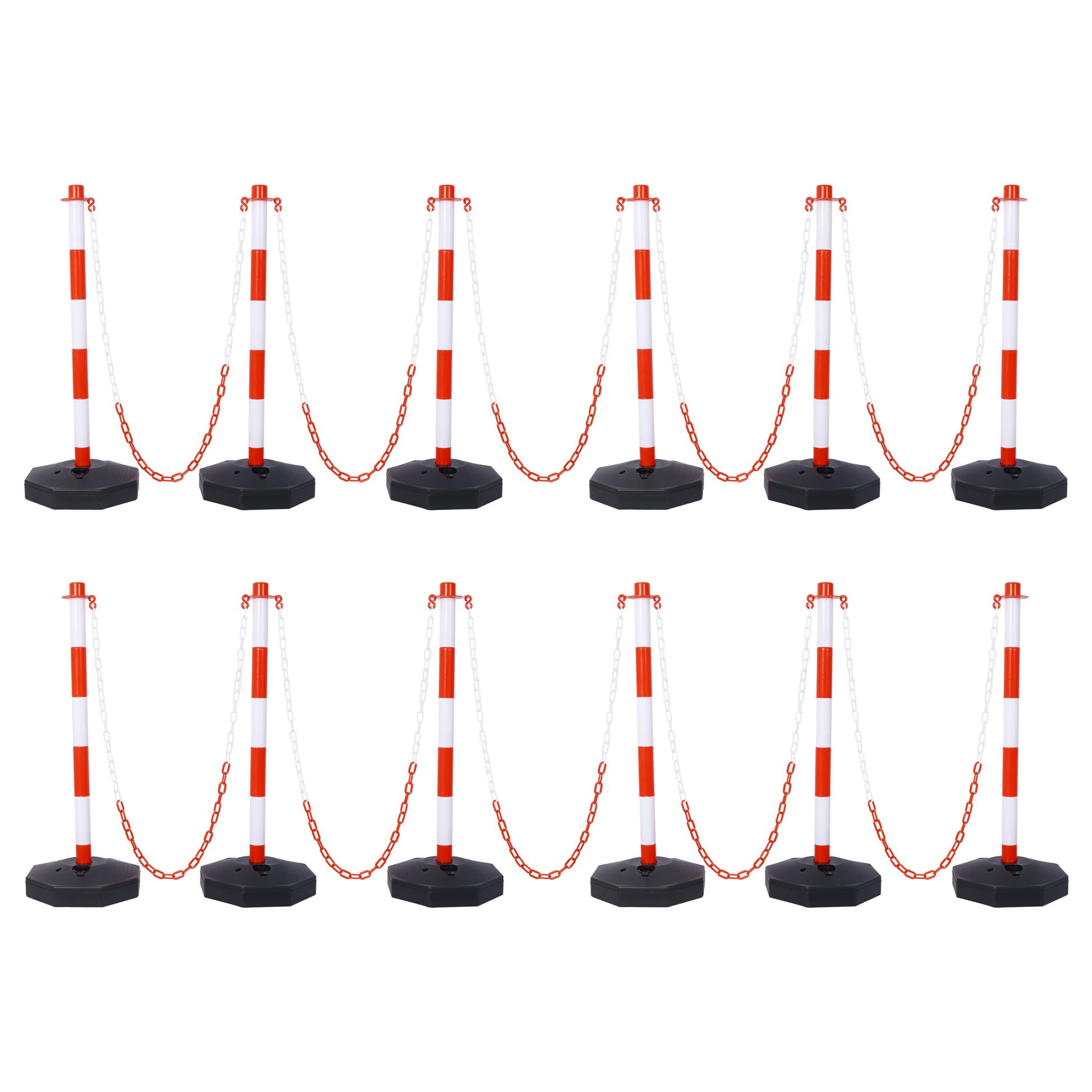 12 Pack Traffic Delineator Post Cones with Fillable Base, Adjustable Plastic Safety Barrier with 5Ft Plastic Chain, Outdoor and Indoor Crowd Control Stanchion for Traffic Control and warning W/R SolidRoot Buy Furniture USA
