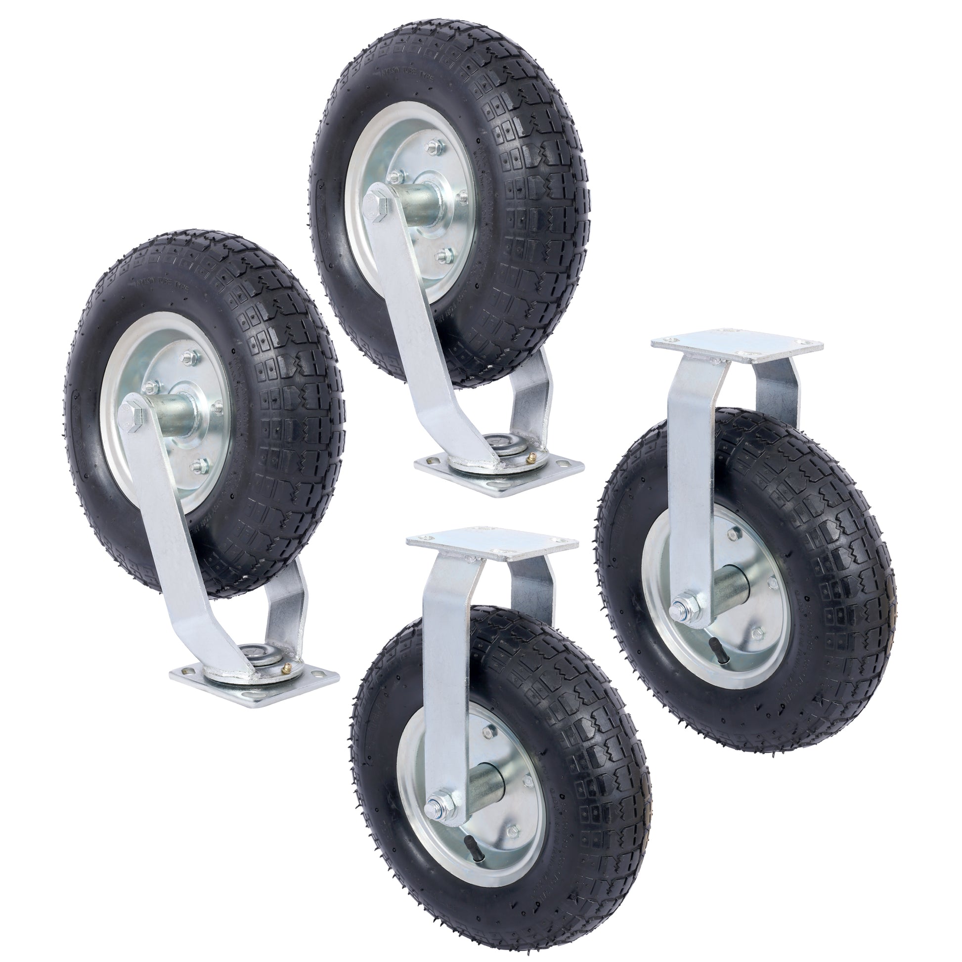 4PCS 12IN CASTER pneumatic tire(2PCS SWIVEL+2PCS RIGID), Caster Wheel, Steel Hub with Ball Bearings, 5/8-Inch Bore Centered Axle -black SolidRoot Buy Furniture USA