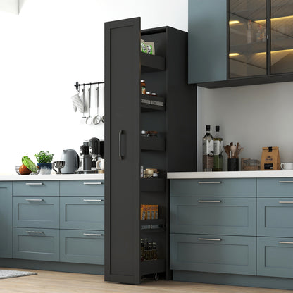 BLACK ,Large, Slim Storage Cart, Kitchen Rolling Cart, Narrow Storage Cabinet with Handle & Wheels, Wood Spice Rack Next to Fridge, Pantry Shelf for Kitchen, Small Spaces - SolidRoot Buy Furniture USA