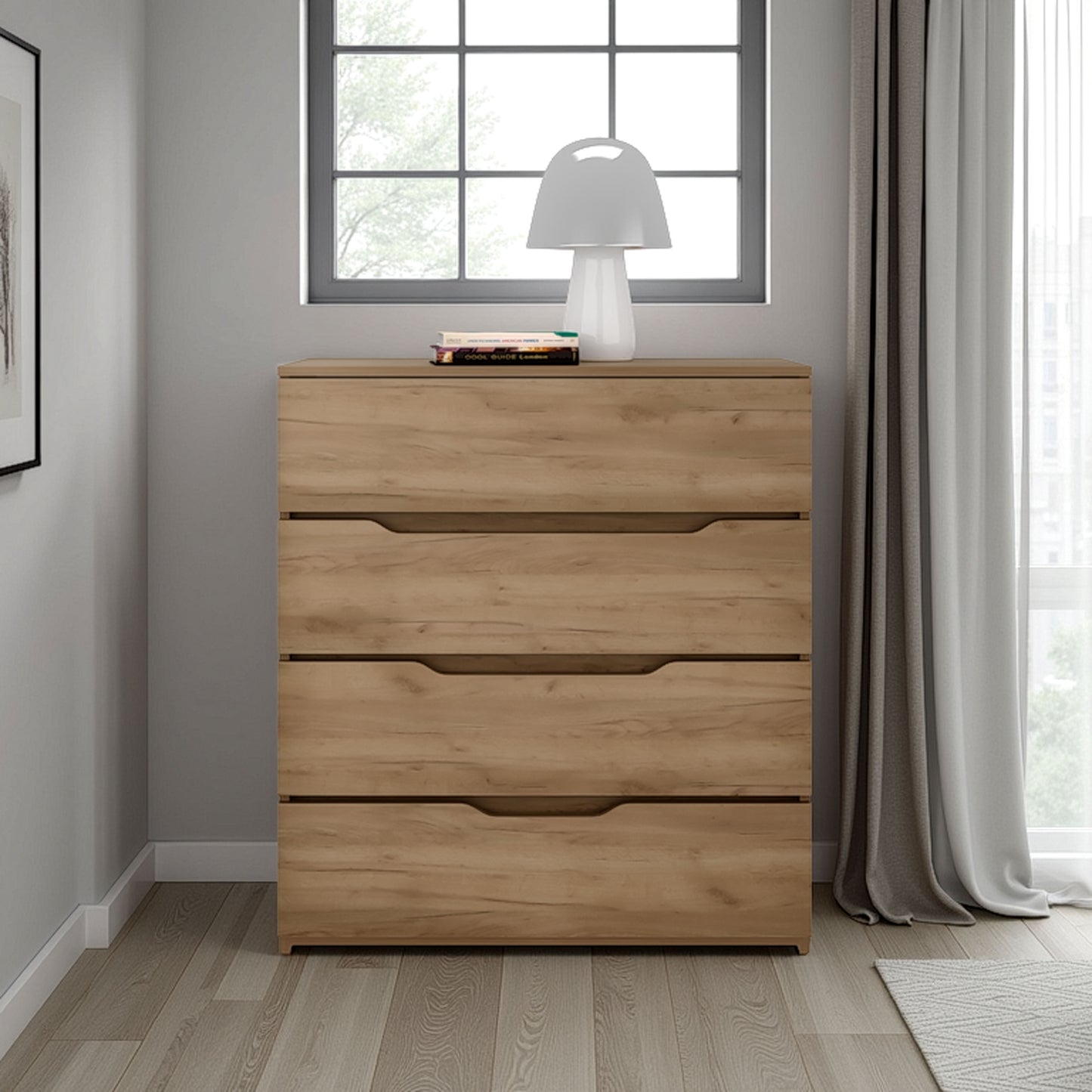 Bristol 4-Drawer Dresser, Natural Oak SolidRoot Buy Furniture USA