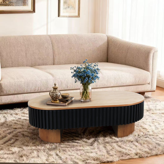 43.7'Elliptical living room coffee table with hidden storage and removable tabletop, solid wood veneer modern coffee table. Suitable for living rooms, bedrooms, apartments or offices, black + walnut SolidRoot Buy Furniture USA