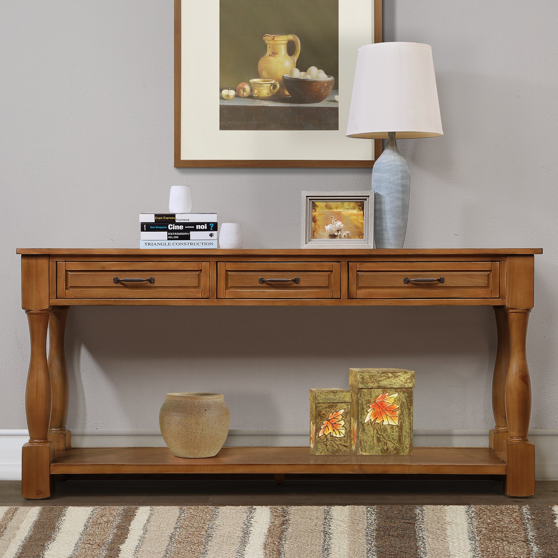 63inch Long Wood Console Table with 3 Drawers and 1 Bottom Shelf for Entryway Hallway Easy Assembly Extra-thick Sofa Table( Brown) SolidRoot Buy Furniture USA