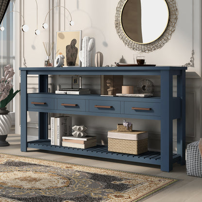 U_STYLE 61.5''Large Entryway Table with 4 Drawers,Painted Console Table with 3-Tier Open Shelves and Metal Handles,Versatile Hallway Sofa Table for Living Room, Bedroom, Foyer and Kitchen SolidRoot Buy Furniture USA
