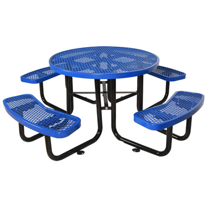 Round Outdoor Steel Picnic Table 46' blue ,with umbrella pole SolidRoot Buy Furniture USA