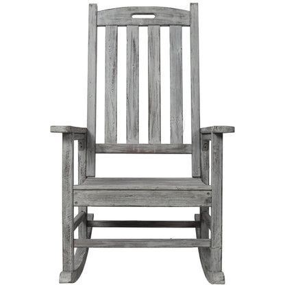 Wooden Light Gray Oversized Porch Rocker Chair With Wide Seat and Tall Backrest, High Back Smooth Rocking Chairs for Outdoor & Indoor SolidRoot Buy Furniture USA