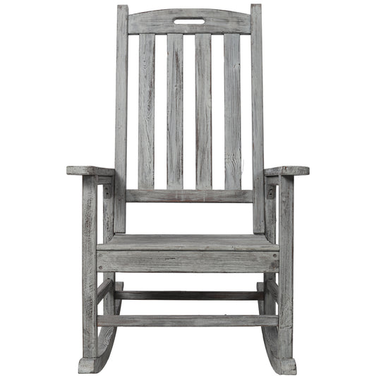 Wooden Light Gray Oversized Porch Rocker Chair With Wide Seat and Tall Backrest, High Back Smooth Rocking Chairs for Outdoor & Indoor SolidRoot Buy Furniture USA