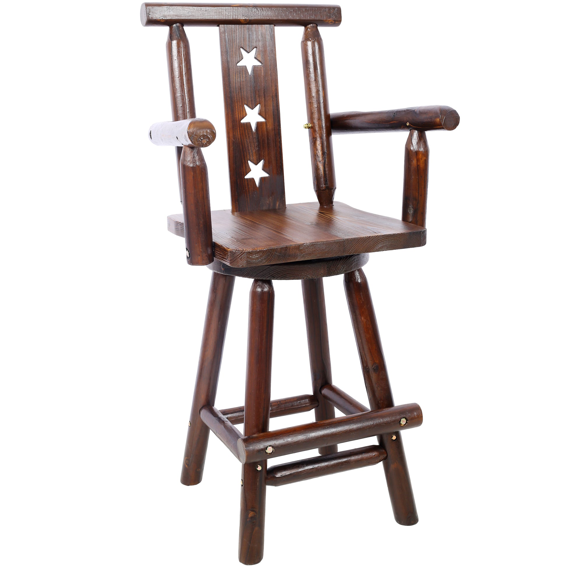 Rustic Tall Bistro Chair - Decorative Star Backrest and Footrest, Fir Wood, 4-Foot, Brown SolidRoot Buy Furniture USA