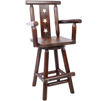 Rustic Tall Bistro Chair - Decorative Star Backrest and Footrest, Fir Wood, 4-Foot, Brown SolidRoot Buy Furniture USA