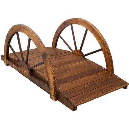Wooden Garden Bridge Arc Footbridge with Half-Wheel Railings in Brown, Solid Fir, 3.3ft SolidRoot Buy Furniture USA
