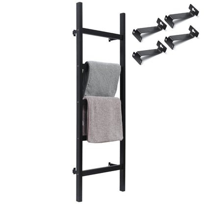 FUIN 57in Wall Mounted Wooden Blanket Ladder Living Room Decorative Farmhouse Quilt Display Holder Rustic Wood Towel Rack for Bathroom, Black
