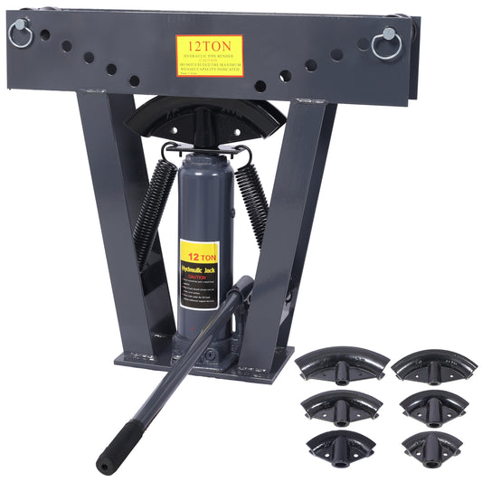 12 Ton Pipe Bender Manual Hydraulic, Piping Bending Exhaust Tube Fabric with 6 Dies, Adjustable Rollers 90-180 Degree Bending Steel Iron Metal Ratcheting for Pipe Tube Bender,dark gray SolidRoot Buy Furniture USA