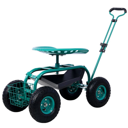Green Rolling Garden Scooter Cart Seat with Wheels, 360 Swivel, Tool Tray, Steel Frame SolidRoot Buy Furniture USA