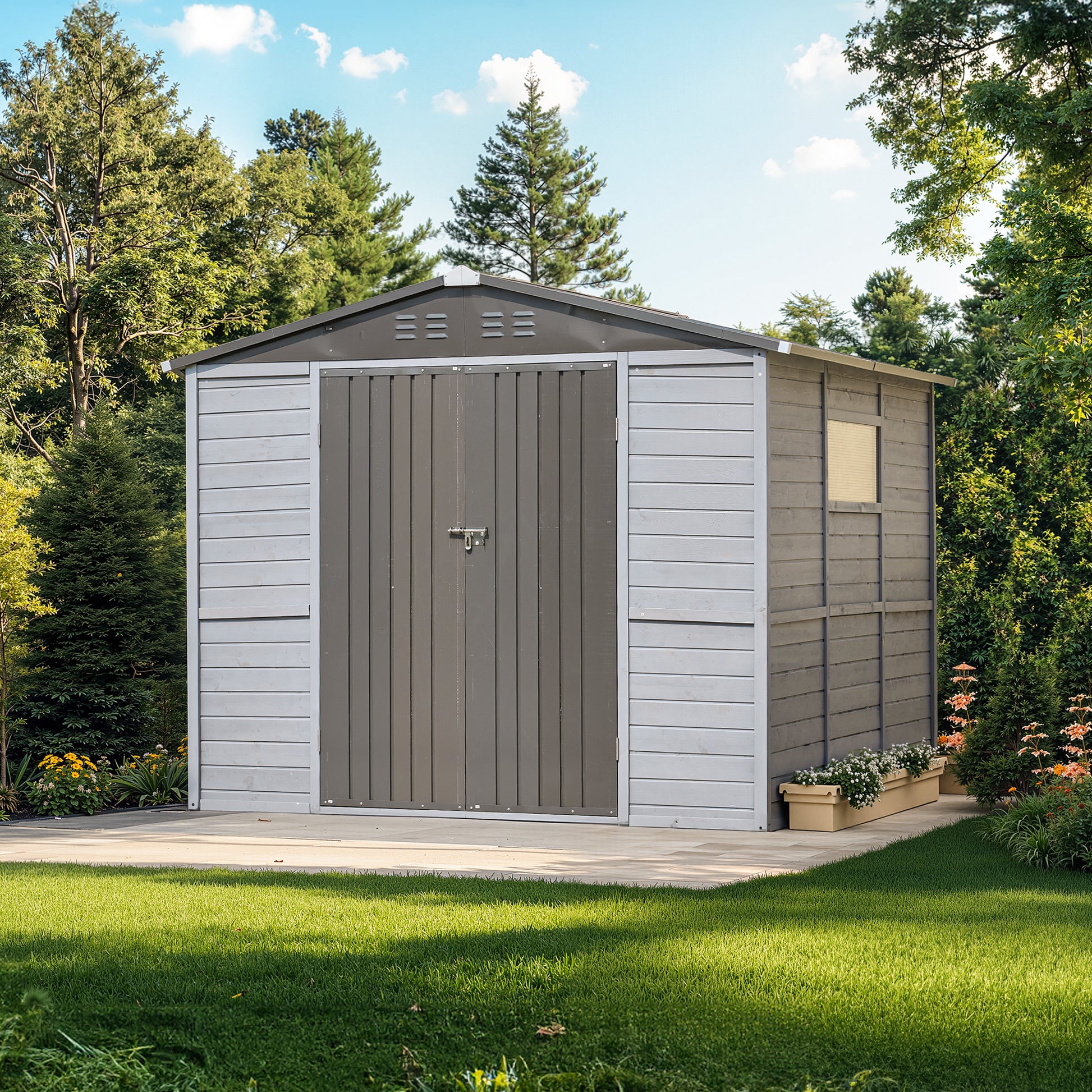 8*8FT Iron-Wood Combination Tool Shed – A Perfect Blend of Nature and Functionality SolidRoot Buy Furniture USA