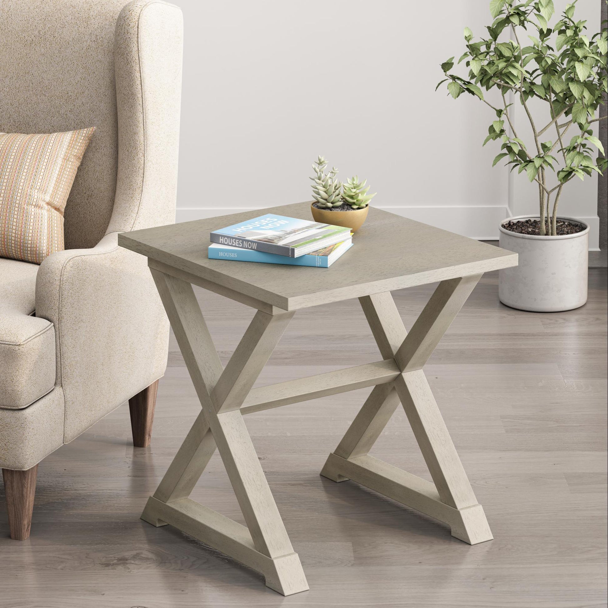 Accent Table - End - Side Table - Square - Nightstand - Antique White 22.00 x 23.50 x 23.50 in SolidRoot Buy Furniture USA