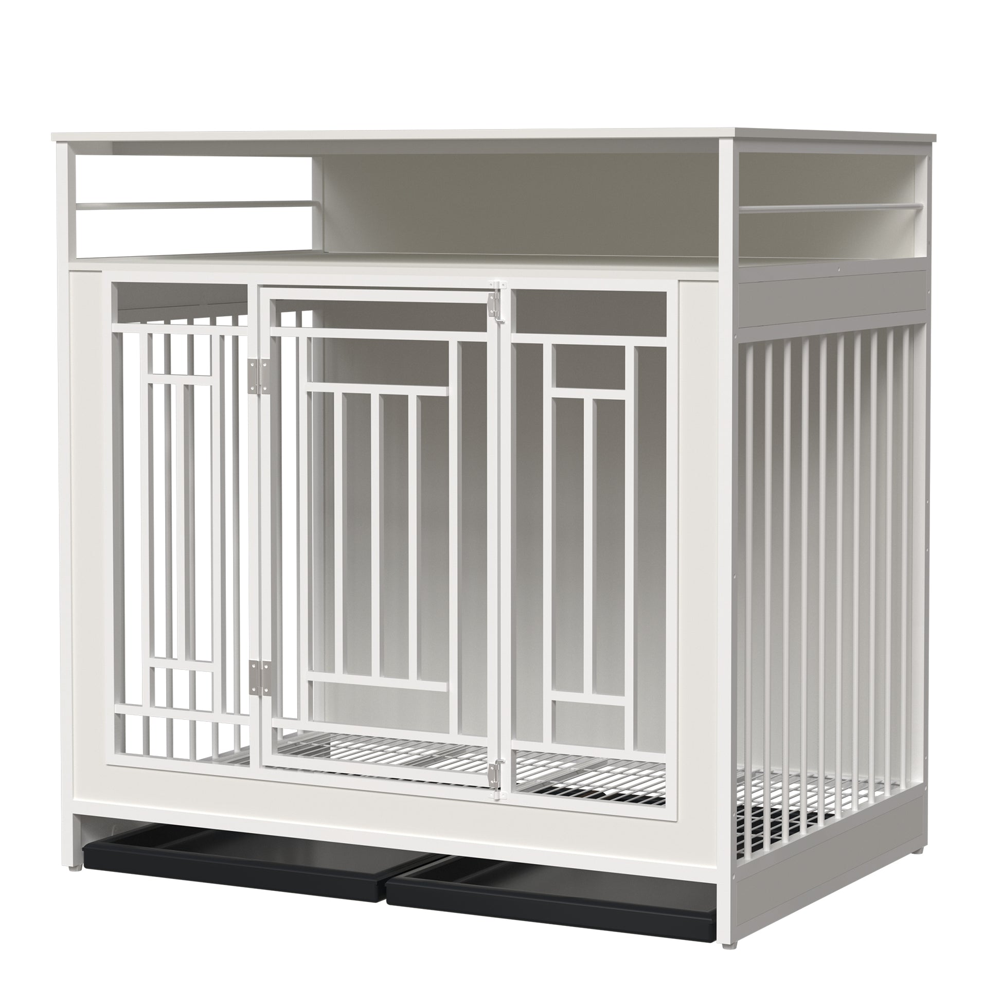 43.3 Inch Wooden Dog Crate Furniture with Divider and Storage, White - SolidRoot Buy Furniture USA