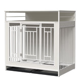 43.3 Inch Wooden Dog Crate Furniture with Divider and Storage, White - SolidRoot Buy Furniture USA