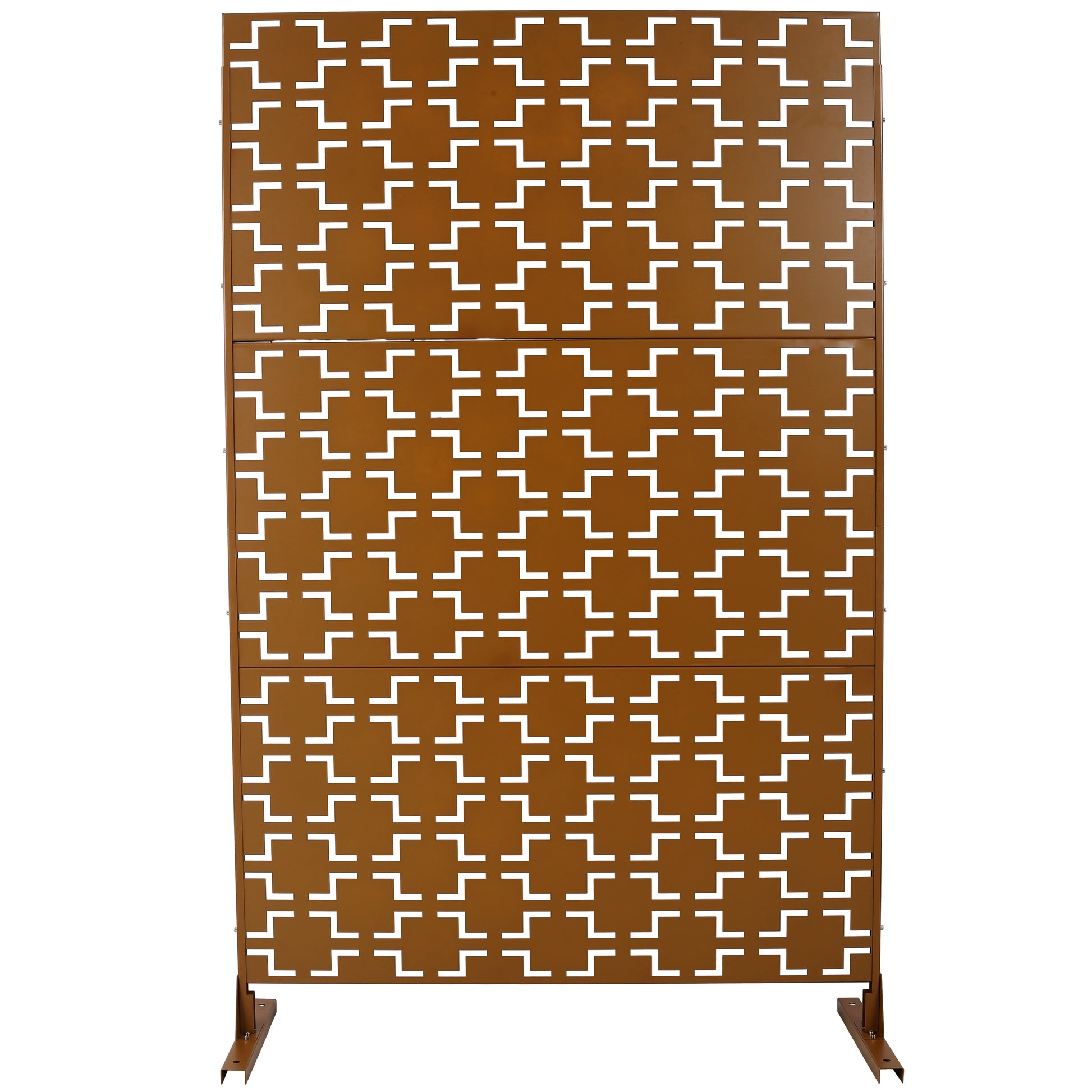 Outdoor & Indoor Freestanding Decorative Privacy Screen for Deck Balcony Patio, Metal Privacy Screen Brown 76' H×48' W SolidRoot Buy Furniture USA