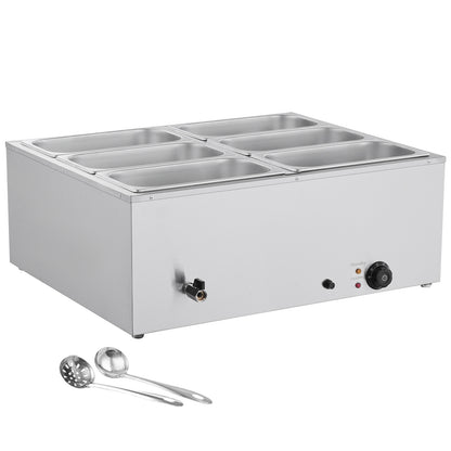 Commercial Food Warmer 6-Pan 1500W Countertop Buffet Bain Marie with Lid SolidRoot Buy Furniture USA