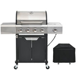 Propane Grill 4 Burner Barbecue Grill Stainless Steel Gas Grill with Side Burner and Cover for Outdoor BBQ, Camping SolidRoot Buy Furniture USA