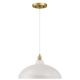 Astral Single Light Pendant Lamp with Gold Brass Finish for Entrance or Kitchen Island, White, Brass, 14.1'D x 8'H