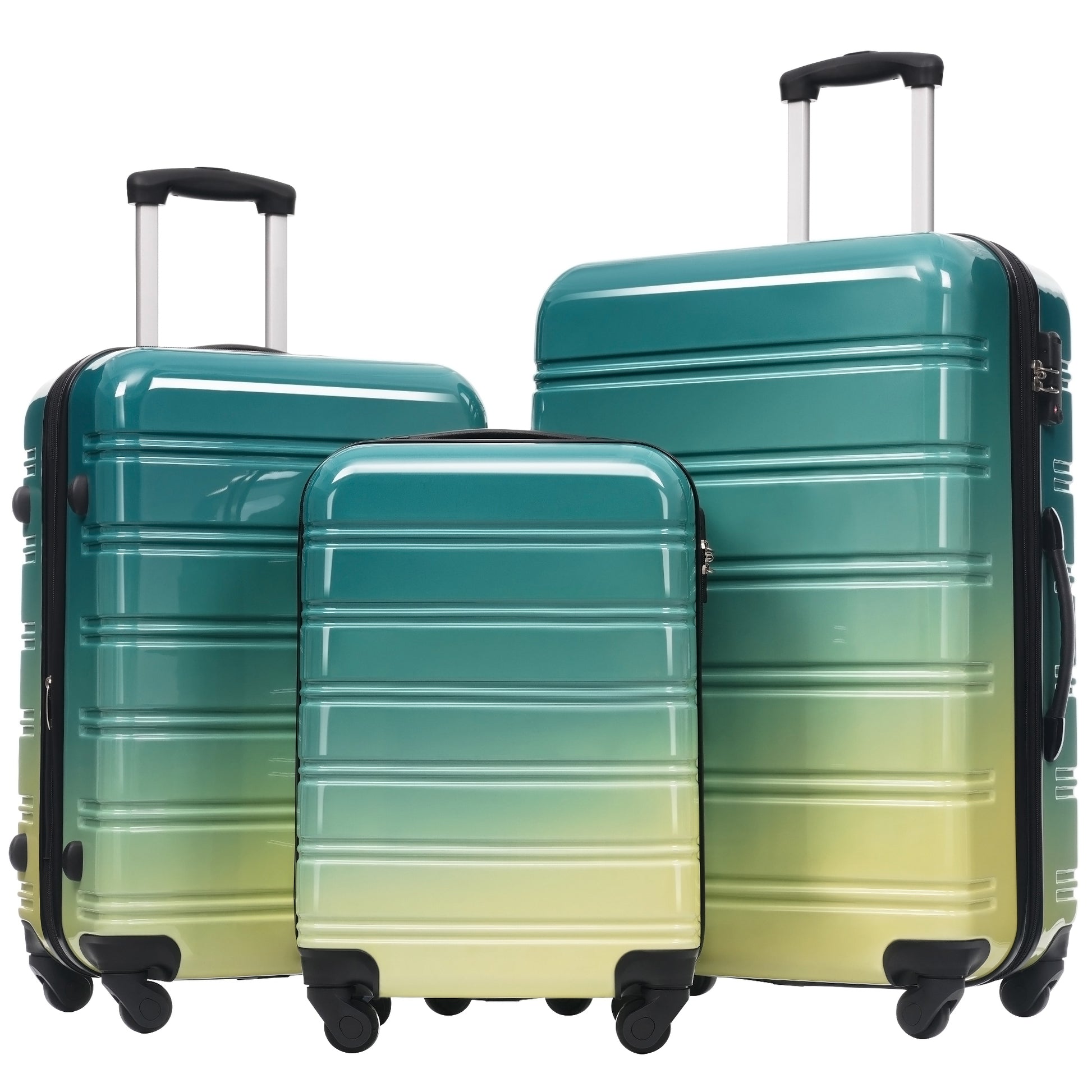 Hardshell Luggage Sets 3 Piece Gradient Color Expandable Suitcase with Spinner Wheels and TSA Lock Lightweight 20' 24' 28' Available,Green+Yellow SolidRoot Buy Furniture USA