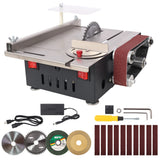 Mini Table Saw,Belt Sander, stainless steel top,4pcs Blades,10pcs Sanding Blet,7 Gear Adjustable 0-90° Angle, Available for Wood/PCB/Acrylic/Plastic,DIY Model Crafts Cutting Tool SolidRoot Buy Furniture USA
