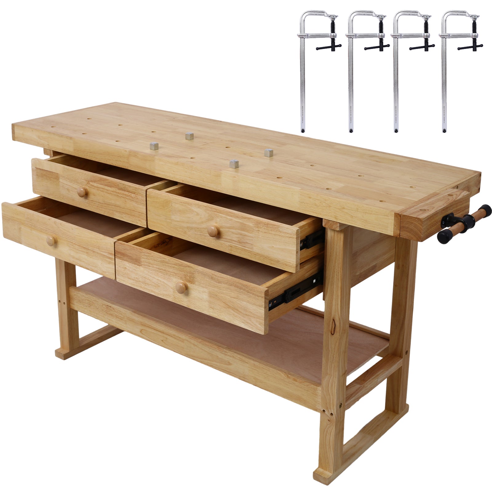 60in Workbench with 4 Drawers Wooden Workbench for Garage Workshop and Home, with Bar Clamps Set 12 inch x 3inch Throat,Pack of 4 SolidRoot Buy Furniture USA
