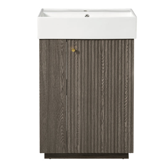 21.6' Modern Bathroom Vanity with Ceramic Sink, Freestanding Wood Grain Cabinet with Soft-Close Doors and Smart Storage in Dark Grey SolidRoot Buy Furniture USA