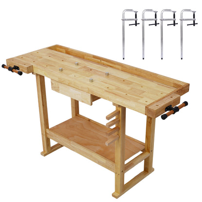 55-Inch Wood Workbench - Wooden Workbench for Garage Workshop and Home,with Bar Clamps Set 12 inch x 3inch Throat,Pack of 4 SolidRoot Buy Furniture USA