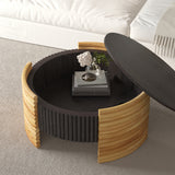 31.50' Modern Colorblocked Striped Coffee Table with Flip Top Storage Coffee Table - Natural Wood Finish for Living Room, Apartment, Office, Easy to Assemble, Dark Brown Tabletop + Wooden Color