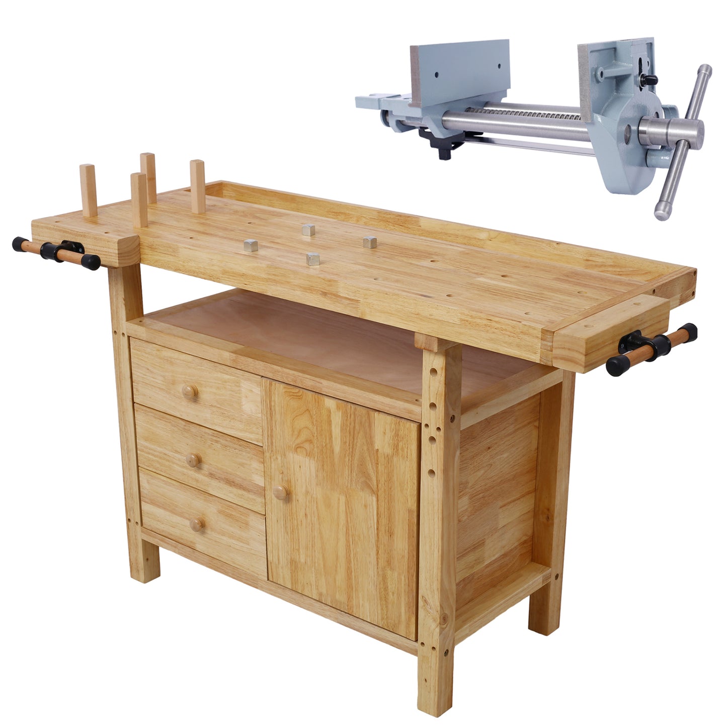 Wood Workbench - Wooden Workbench for Garage Workshop and Home, with Rapid Action Woodworking Vise  7 Inch Jaw Width Made with Heavy-Duty Cast Iron ,GRAY SolidRoot Buy Furniture USA