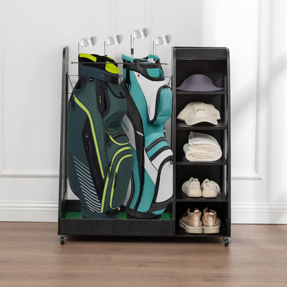 Golf Bag Organizer for Garage, Premium Wooden Golf Clubs Storage Rack Fit 2 Golf Bags, Golf Trunk Organizer for Car Garage Club Shed Basement,Black - SolidRoot Buy Furniture USA