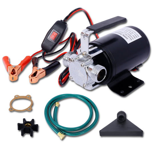 DC 12-Volt 1/10HP 330GPH Battery Powered Mini Portable Electric Utility Sump Transfer Water Pump with Water Hose Kit Black SolidRoot Buy Furniture USA
