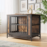 Dog Crate Furniture,  Wooden Dog Crate Table, 32.8' Dog Kennel with 2 Sliding Doors and Thick Iron Door Frame, Decorative Pet Crate House for Medium/Small Dog Indoor Use(Rustic Brown) - SolidRoot Buy Furniture USA