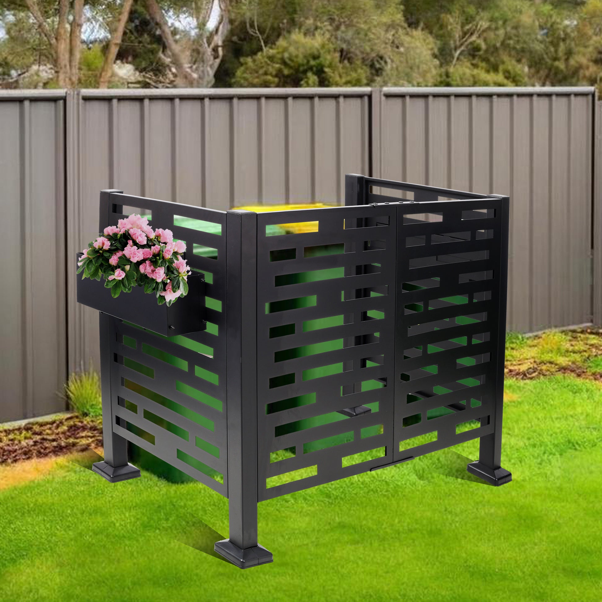 4*2FT Air Conditioner Fence for Outdoor Units Metal Privacy Fence,Metal Privacy Screen with Planter Boxes,Outdoor Freestanding Trash Can Fence SolidRoot Buy Furniture USA