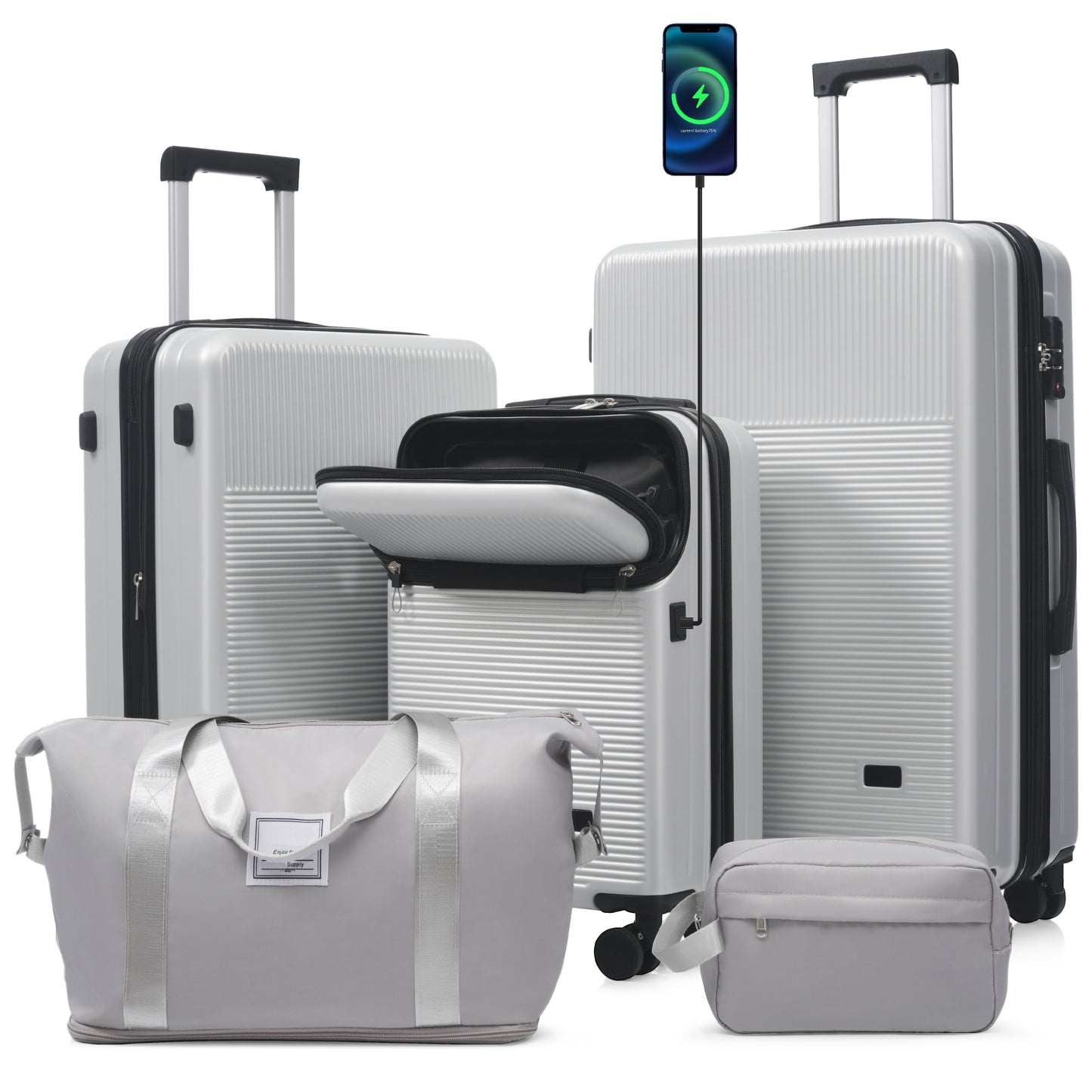 Luggage Sets 5 Piece with Half-opening, Hardside Carry On Suitcase Set with Double Spinner Wheel, Lightweight Travel Luggage with USB Port,TSA Locks - SolidRoot Buy Furniture USA