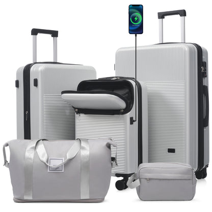Luggage Sets 5 Piece with Half-opening, Hardside Carry On Suitcase Set with Double Spinner Wheel, Lightweight Travel Luggage with USB Port,TSA Locks - SolidRoot Buy Furniture USA