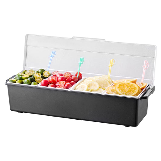 Chilled Condiment Server 4 Compartment Cold Serving Tray with Lid for Fruit - SolidRoot Buy Furniture USA