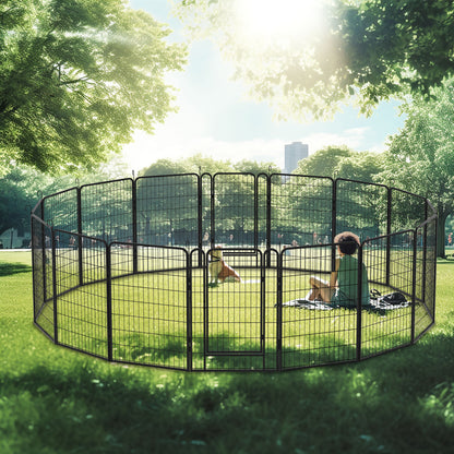 16 Panels Heavy-Duty Metal Playpen with Door, 39.37' H Dog Fence Pet Exercise Pen for Outdoor, Indoor - SolidRoot Buy Furniture USA