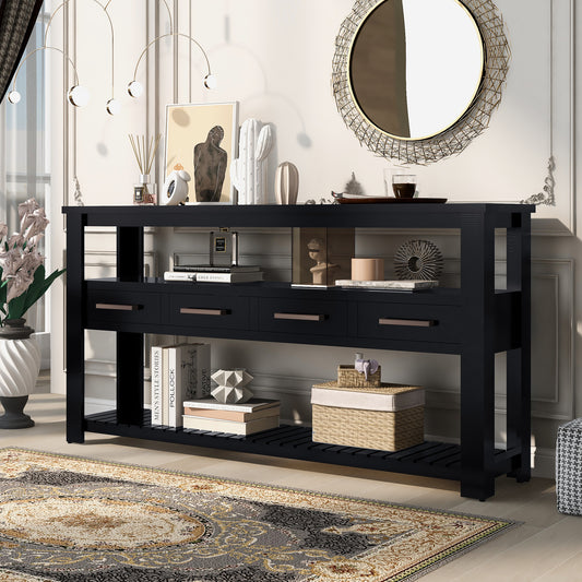 U_STYLE 61.5'' Large Entryway Table with 4 Drawers,Painted Console Table with 3-Tier Open Shelves and Metal Handles,Versatile Hallway Sofa Table for Living Room, Bedroom, Foyer and Kitchen SolidRoot Buy Furniture USA