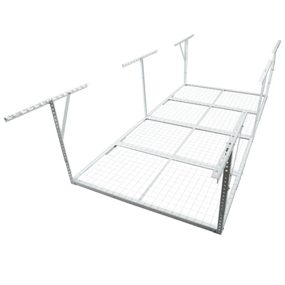 4x8FT Overhead Garage Storage Rack, Heavy-Duty Metal Garage Ceiling Storage Rack, 22''-40' Adjustable Ceiling Drop-Down, 600 lb. Loading Weight Capacity, White Color SolidRoot Buy Furniture USA