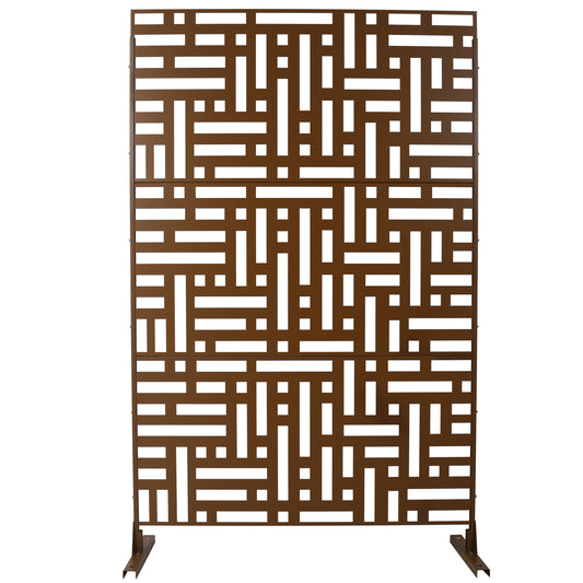 Outdoor & Indoor Privacy Screen Metal Privacy Screen 76' H×48' W, Freestanding Decorative Privacy Screen Brown Steel SolidRoot Buy Furniture USA