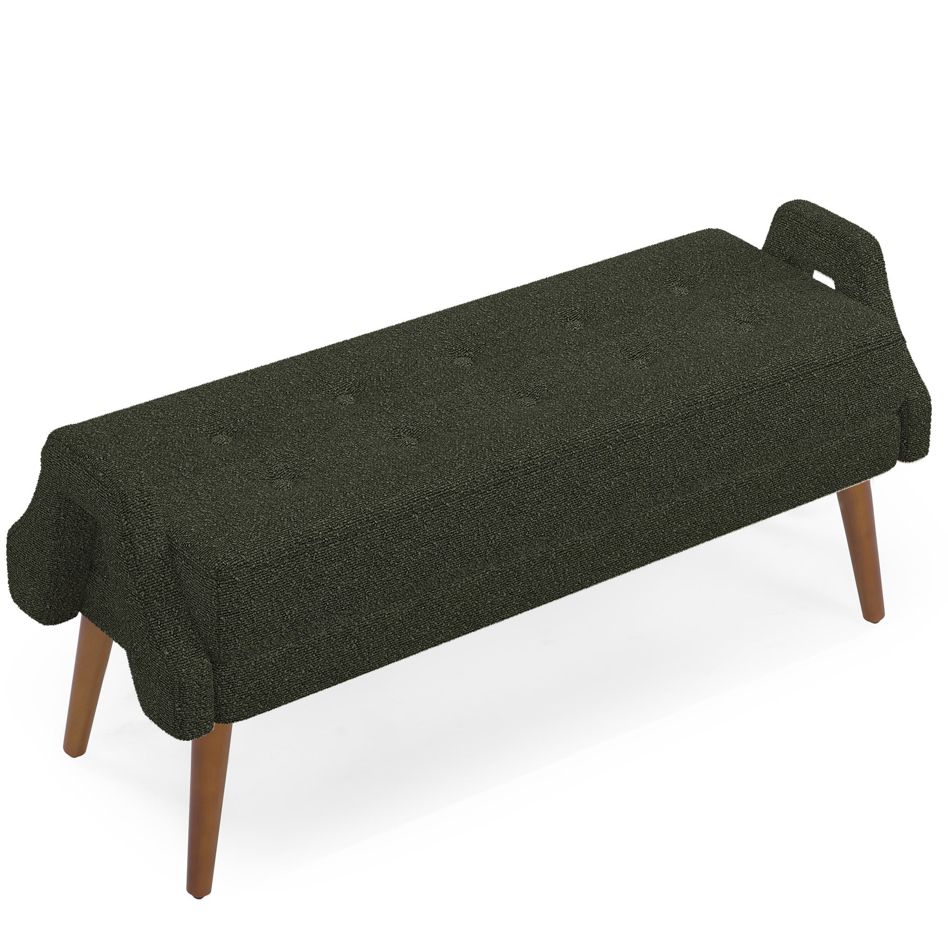 Modern Living Room Bench with Looped Yarn Fabric and Rubber Wooden Legs - Green SolidRoot Buy Furniture USA