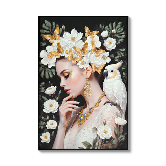 Beauty Posters Beauty lady Wall Art Gold and White Floral Canvas Artwork for Living Room Modern Photo Prints for Home 24x36 Inch Bedroom Pictures Wall Decor SolidRoot Buy Furniture USA