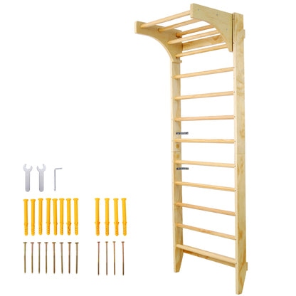 Wooden Swedish Ladder, Stall Bars Set for Physical Therapy & Gymnastics (with Adjustable Pull-up Bar) SolidRoot Buy Furniture USA