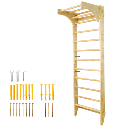 Wooden Swedish Ladder, Stall Bars Set for Physical Therapy & Gymnastics (with Adjustable Pull-up Bar) SolidRoot Buy Furniture USA